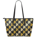 Spartan Warrior Helmet Pattern Print Leather Tote Bag