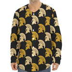 Spartan Warrior Helmet Pattern Print Long Sleeve Baseball Jersey