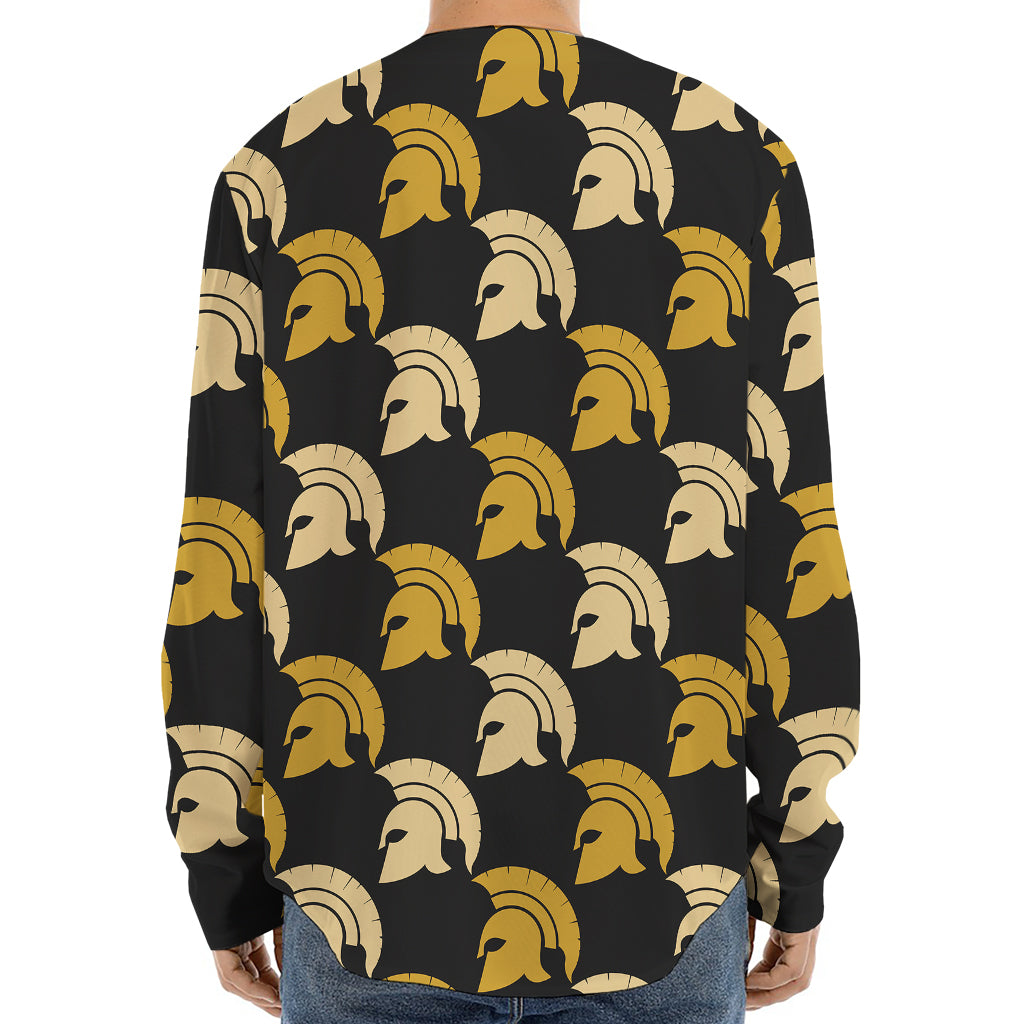 Spartan Warrior Helmet Pattern Print Long Sleeve Baseball Jersey