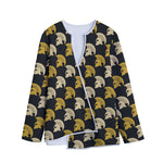 Spartan Warrior Helmet Pattern Print Long Sleeve Short Coat