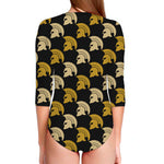 Spartan Warrior Helmet Pattern Print Long Sleeve Swimsuit