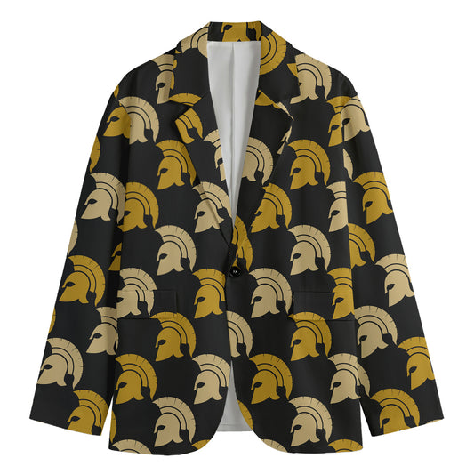 Spartan Warrior Helmet Pattern Print Men's Cotton Blazer