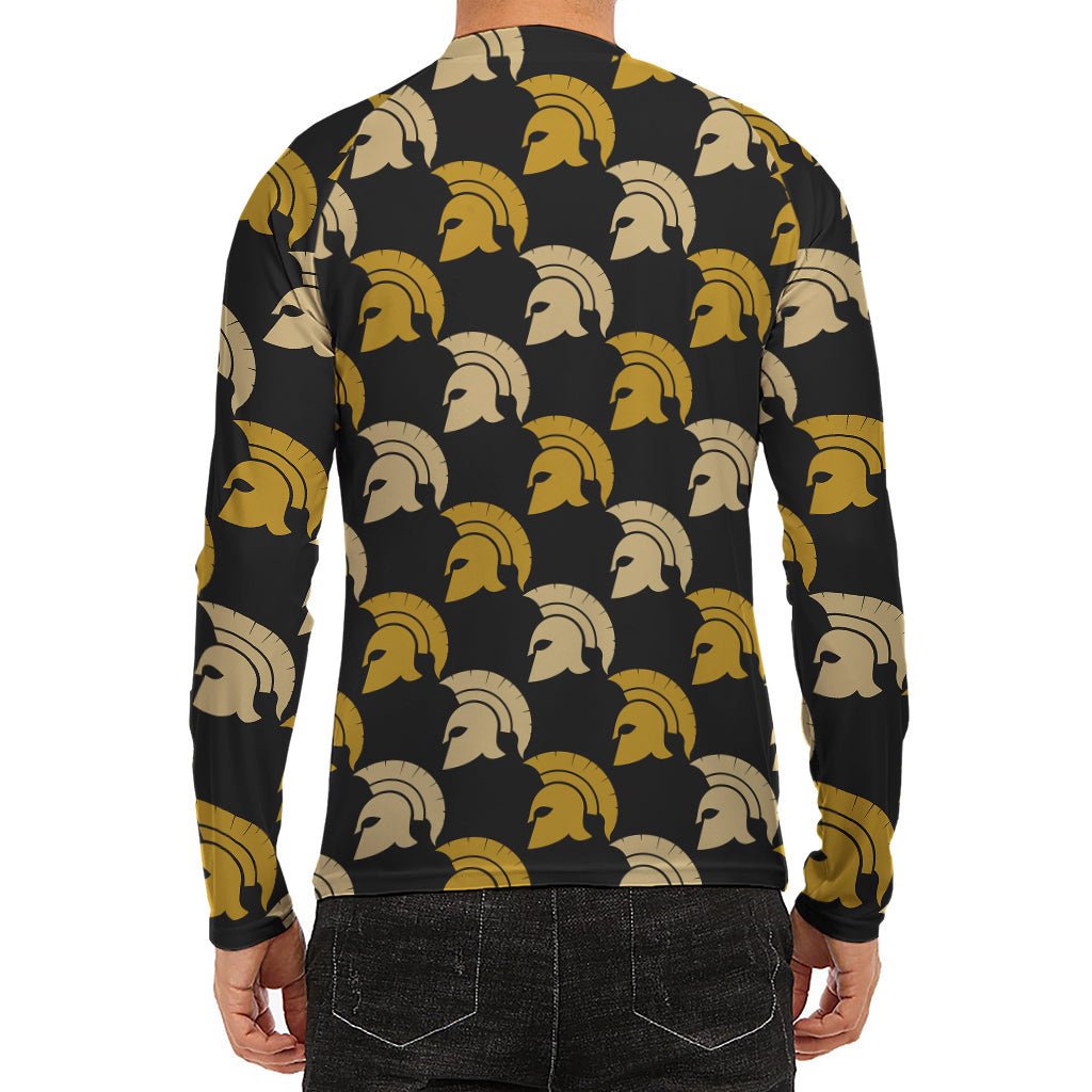 Spartan Warrior Helmet Pattern Print Men's Long Sleeve Rash Guard