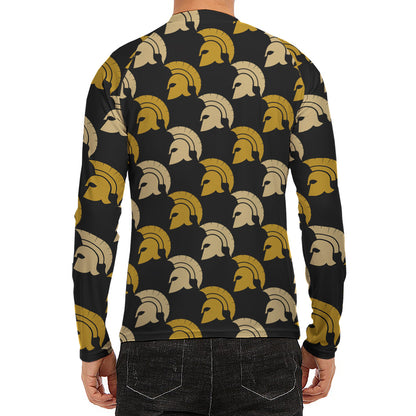 Spartan Warrior Helmet Pattern Print Men's Long Sleeve Rash Guard