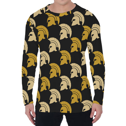 Spartan Warrior Helmet Pattern Print Men's Long Sleeve T-Shirt