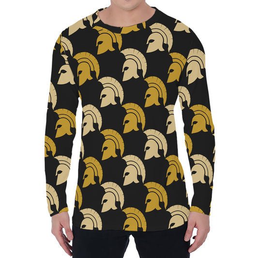 Spartan Warrior Helmet Pattern Print Men's Long Sleeve T-Shirt
