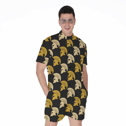 Spartan Warrior Helmet Pattern Print Men's Rompers