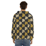 Spartan Warrior Helmet Pattern Print Men's Velvet Pullover Hoodie