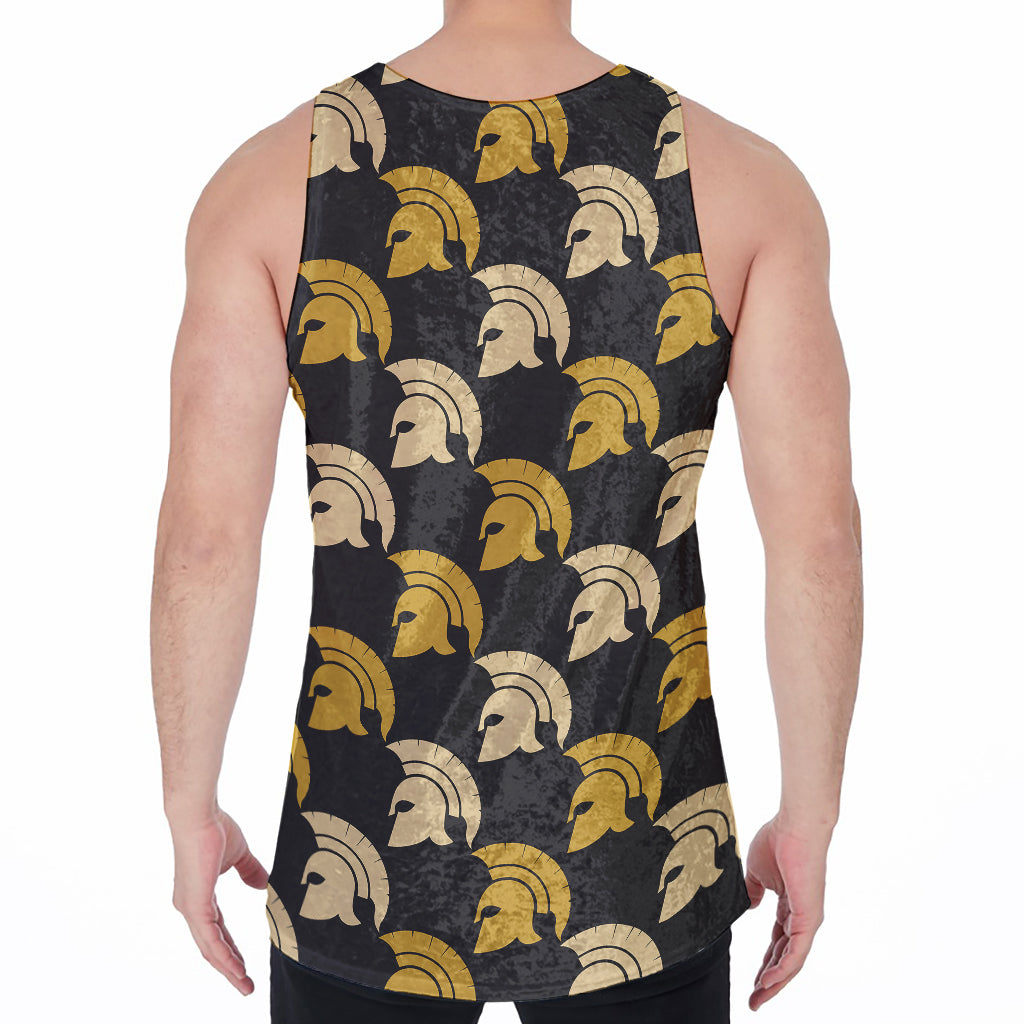 Spartan Warrior Helmet Pattern Print Men's Velvet Tank Top
