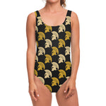 Spartan Warrior Helmet Pattern Print One Piece Swimsuit
