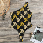 Spartan Warrior Helmet Pattern Print One Shoulder Bodysuit