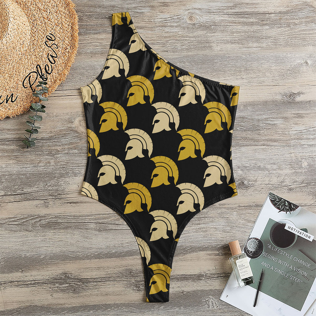 Spartan Warrior Helmet Pattern Print One Shoulder Bodysuit