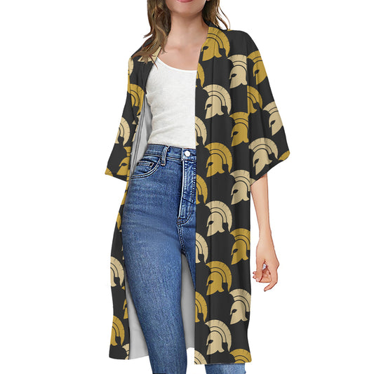 Spartan Warrior Helmet Pattern Print Open Front Beach Cover Up