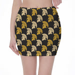 Spartan Warrior Helmet Pattern Print Pencil Mini Skirt
