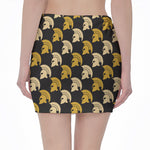 Spartan Warrior Helmet Pattern Print Pencil Mini Skirt