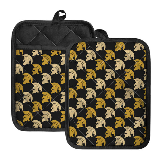 Spartan Warrior Helmet Pattern Print Pot Holders With Pocket