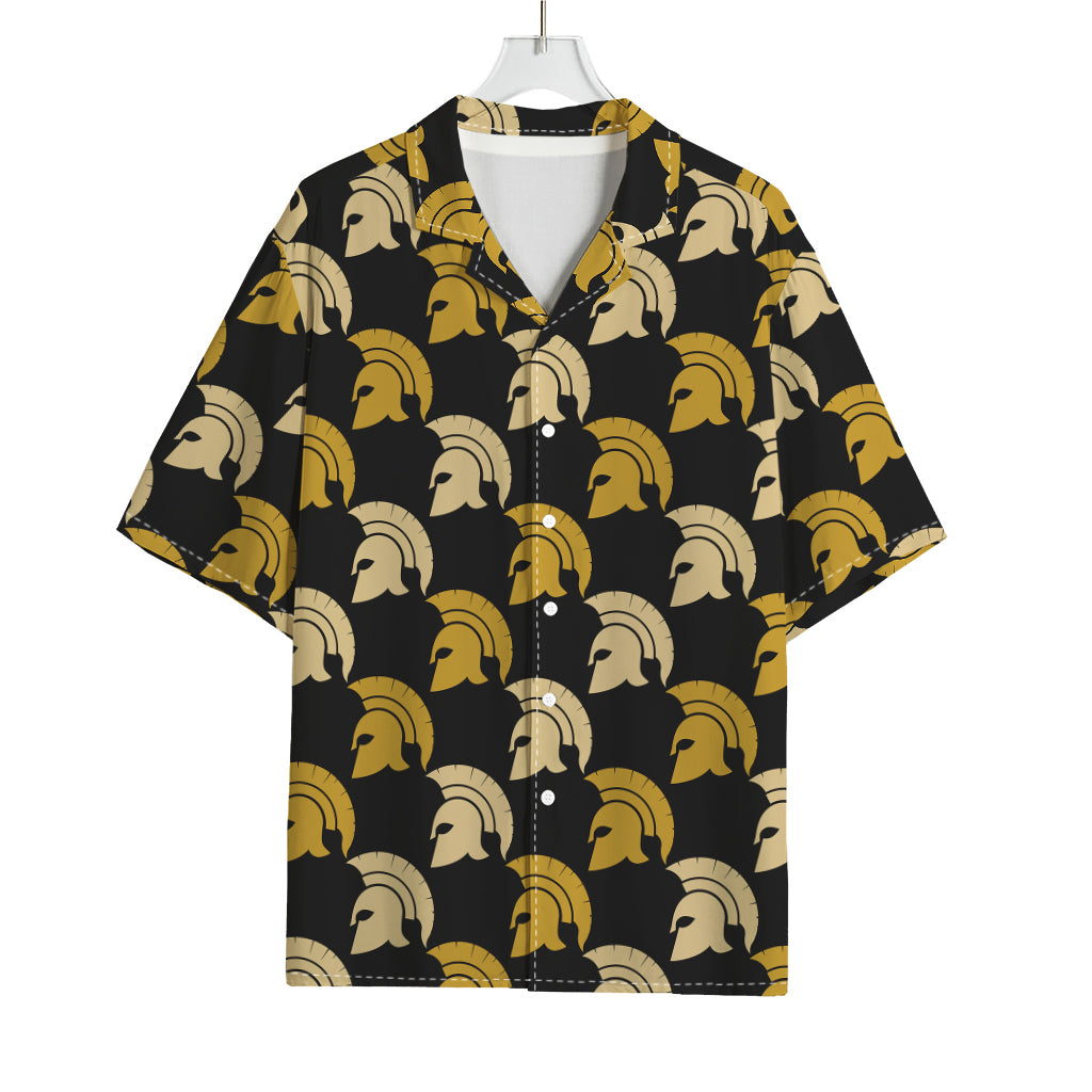 Spartan Warrior Helmet Pattern Print Rayon Hawaiian Shirt