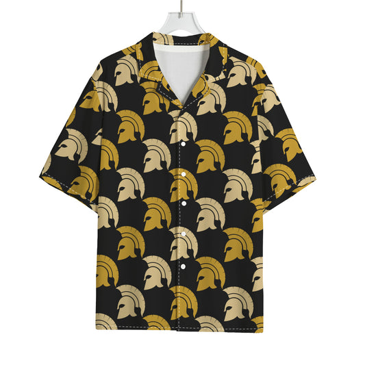 Spartan Warrior Helmet Pattern Print Rayon Hawaiian Shirt