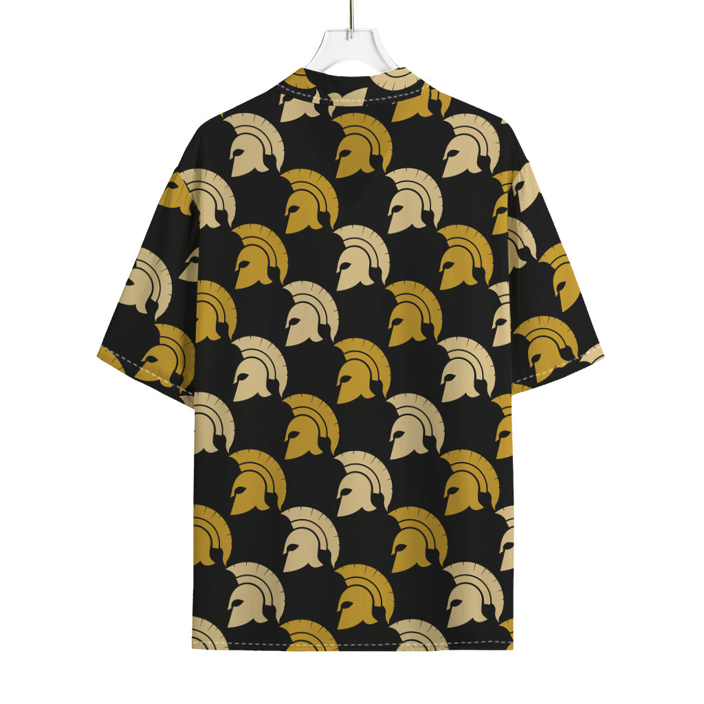 Spartan Warrior Helmet Pattern Print Rayon Hawaiian Shirt