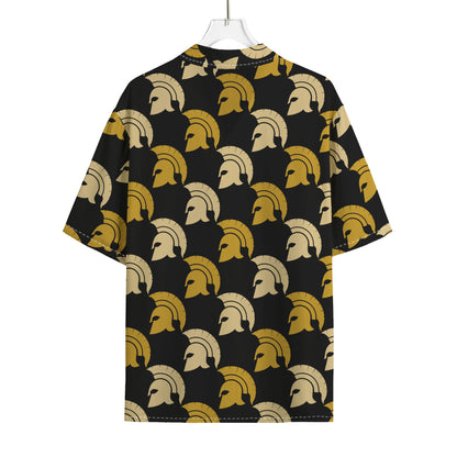 Spartan Warrior Helmet Pattern Print Rayon Hawaiian Shirt