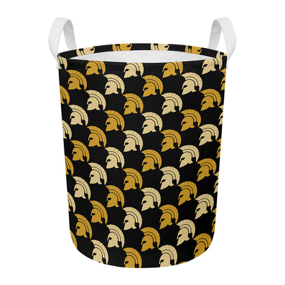 Spartan Warrior Helmet Pattern Print Round Laundry Basket