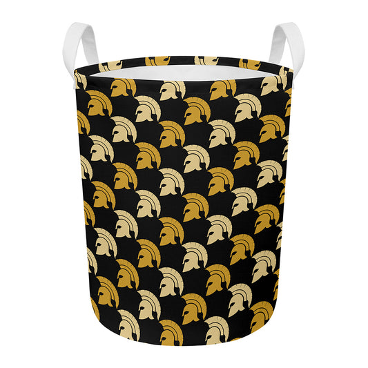 Spartan Warrior Helmet Pattern Print Round Laundry Basket