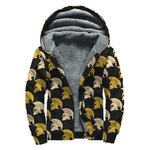 Spartan Warrior Helmet Pattern Print Sherpa Lined Zip Up Hoodie