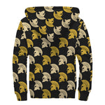 Spartan Warrior Helmet Pattern Print Sherpa Lined Zip Up Hoodie