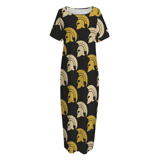 Spartan Warrior Helmet Pattern Print Short Sleeve Long Nightdress