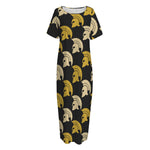 Spartan Warrior Helmet Pattern Print Short Sleeve Long Nightdress