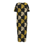 Spartan Warrior Helmet Pattern Print Short Sleeve Long Nightdress