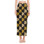 Spartan Warrior Helmet Pattern Print Side Slit Maxi Skirt