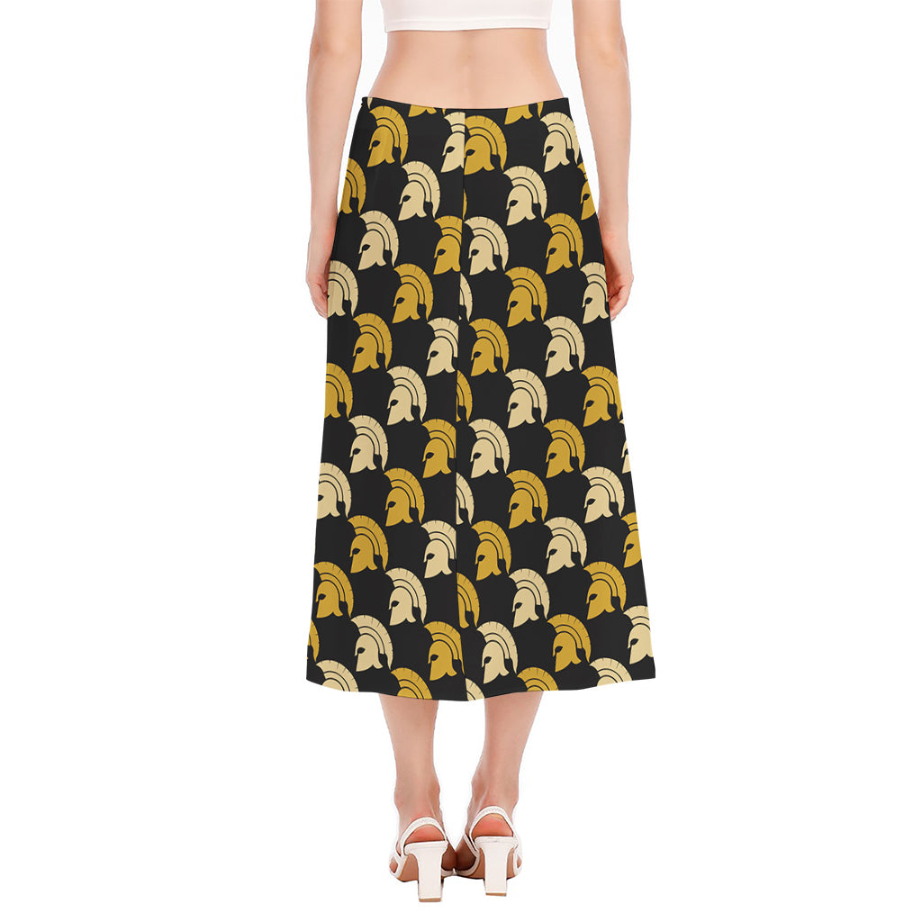 Spartan Warrior Helmet Pattern Print Side Slit Midi Skirt