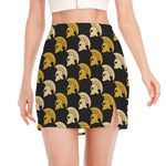 Spartan Warrior Helmet Pattern Print Side Slit Mini Skirt