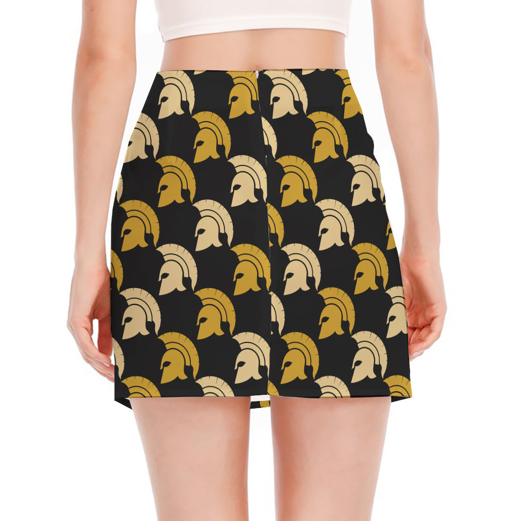 Spartan Warrior Helmet Pattern Print Side Slit Mini Skirt