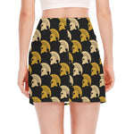 Spartan Warrior Helmet Pattern Print Side Slit Mini Skirt