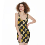 Spartan Warrior Helmet Pattern Print Sleeveless Bodycon Dress