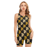 Spartan Warrior Helmet Pattern Print Sleeveless One Piece Swimsuit