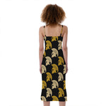 Spartan Warrior Helmet Pattern Print Slim Fit Midi Cami Dress