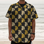 Spartan Warrior Helmet Pattern Print Textured Short Sleeve Shirt