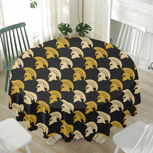 Spartan Warrior Helmet Pattern Print Waterproof Round Tablecloth