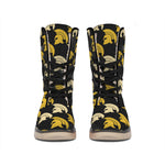 Spartan Warrior Helmet Pattern Print Winter Boots