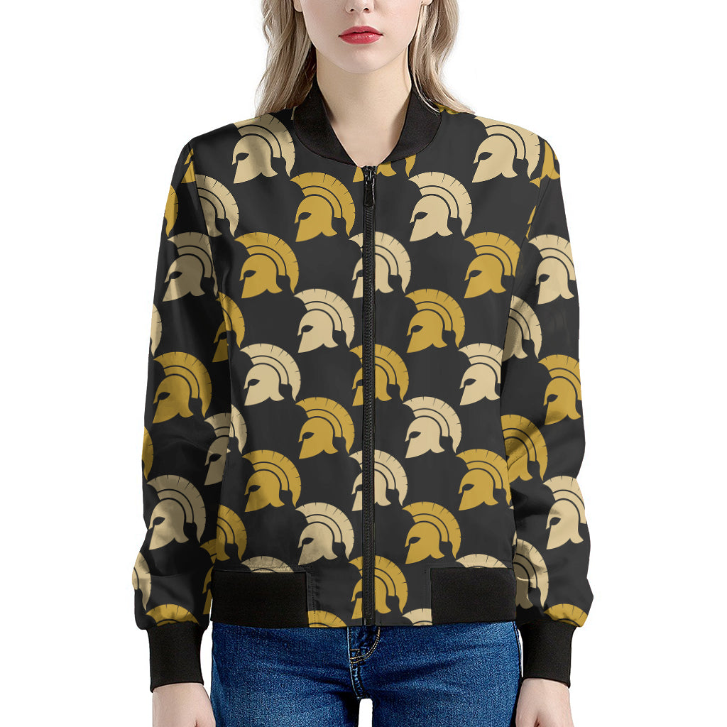 Spartan Warrior Helmet Pattern Print Women's Bomber Jacket