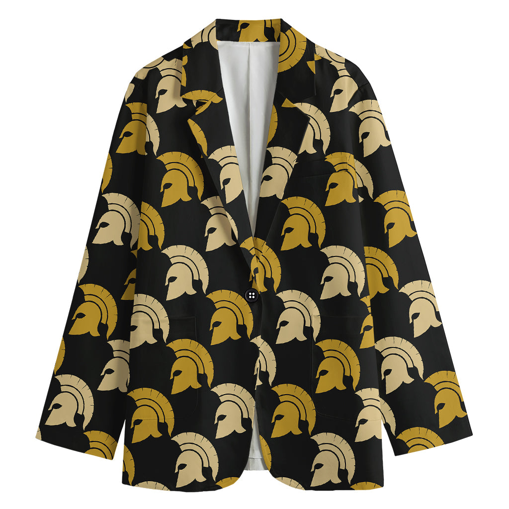 Spartan Warrior Helmet Pattern Print Women's Cotton Blazer