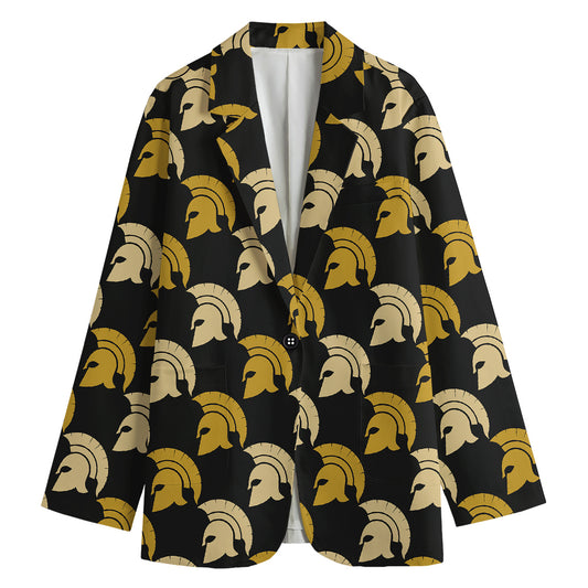 Spartan Warrior Helmet Pattern Print Women's Cotton Blazer