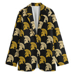 Spartan Warrior Helmet Pattern Print Women's Cotton Blazer