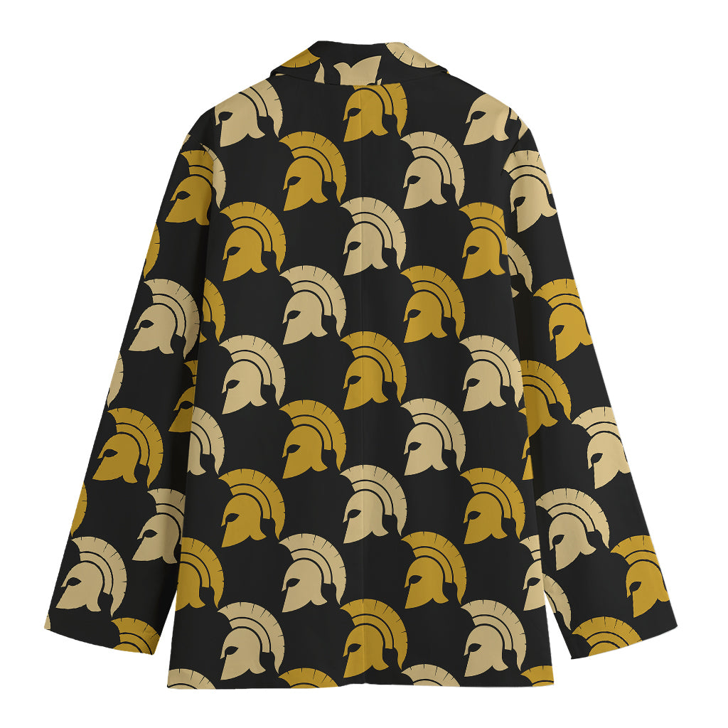 Spartan Warrior Helmet Pattern Print Women's Cotton Blazer