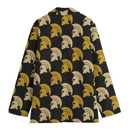 Spartan Warrior Helmet Pattern Print Women's Cotton Blazer