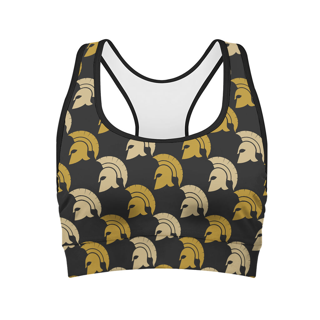 Spartan Warrior Helmet Pattern Print Women's Sports Bra