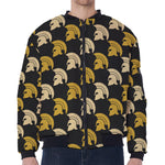 Spartan Warrior Helmet Pattern Print Zip Sleeve Bomber Jacket